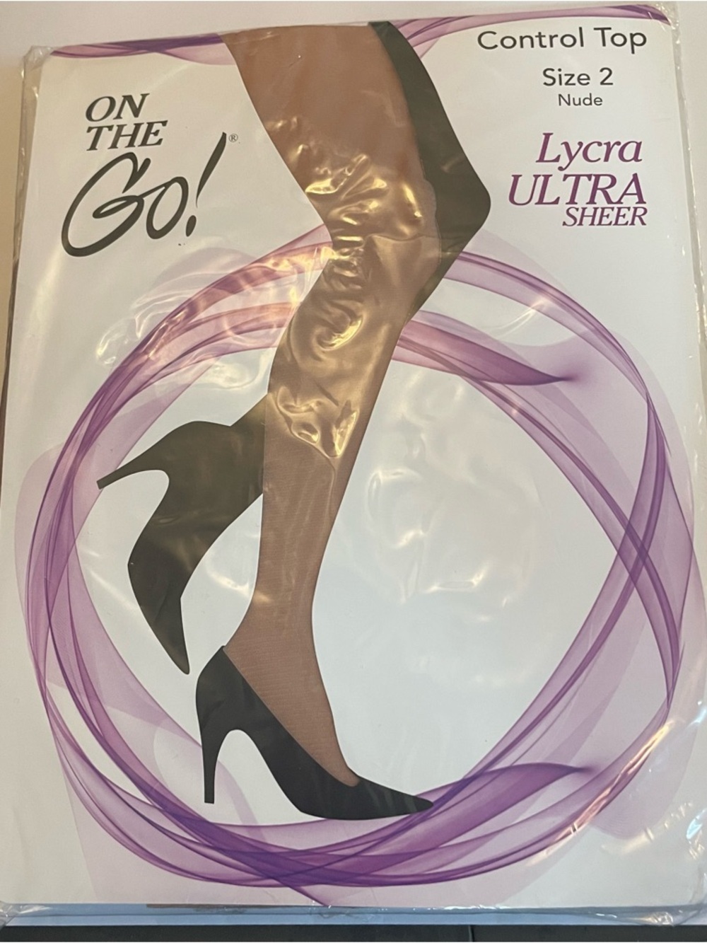 On The Go! Lycra Ultra Sheer Control Top Hose Nude sz2 pantyhose tights nylon m